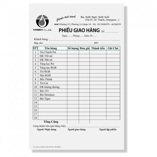 In phiếu giao hàng đơn giản